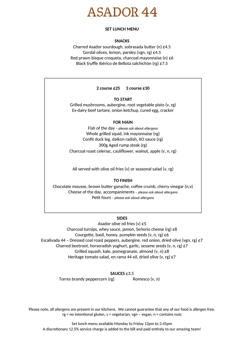 Our EPIC value lunch menu is back today, available Monday - Friday 12 - 3pm. Pop in and see us or book via the link - quote ASADORBUBBLES in booking notes or when you arrive to enjoy a complimentary glass of @CavaVilarnau in our January sale 🥂 grupo44.co.uk/asador44/