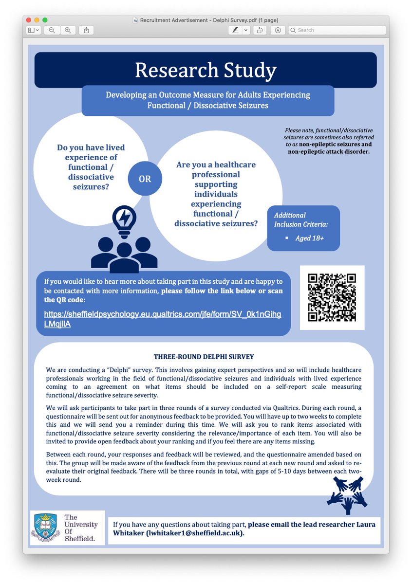 📢 Calling all FND community (patients, caregivers, professionals, etc.)! 🌟 Please consider joining and sharing this survey by the Uni of Sheffield, UK (Whittaker et al) 📋 Let's move closer to tailored measures for functional seizures! 🧠💡