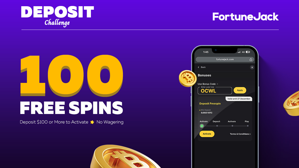 fortunejackcom's tweet image. 🌌 100 FREE SPINS CHALLENGE 🌌

▫️ Go bonus section 
▫️ Claim the promo code 'OCWL' 
▫️ Deposit $100 or more to activate
▫️ Claims 50x

- No wagering requirements ($0.2)

Repost and tag slot lover for a chance to win free spins 🎁