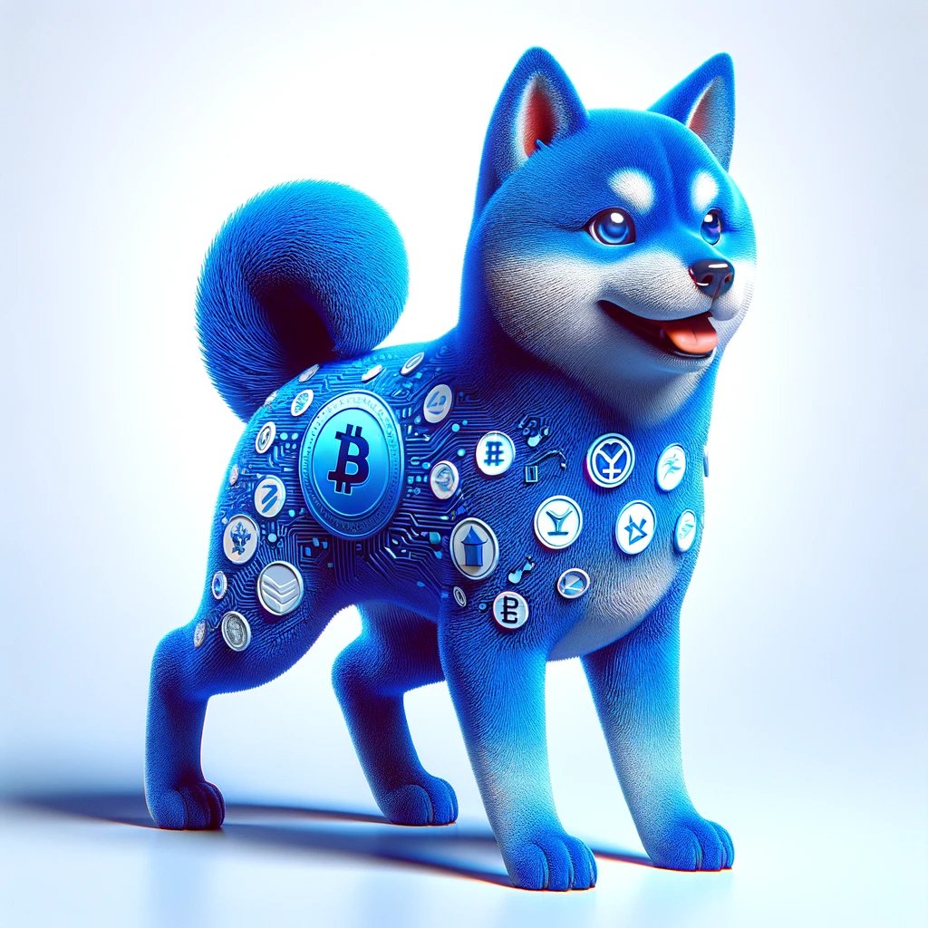 JohnM0914's tweet photo. Prompt: Create me an image of a blue Inu dog that is diverse in crypto, and it is the trend of crypto it should have no background plain white.

Software: Dall-e

$AI #AI #AIarmy https://t.co/eho8rR2TIO