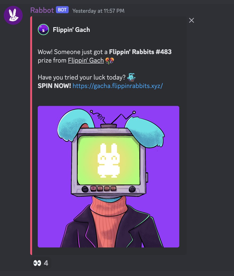 FlippinRabbits's tweet photo. Someone pulled a Rabbot from the Gachapon yesterday! 

This is flippin' awesome! One more member in the RabbotDAO helping us provide the most reliable holder verification solution on Solana. https://t.co/CsLSYXu9gY
