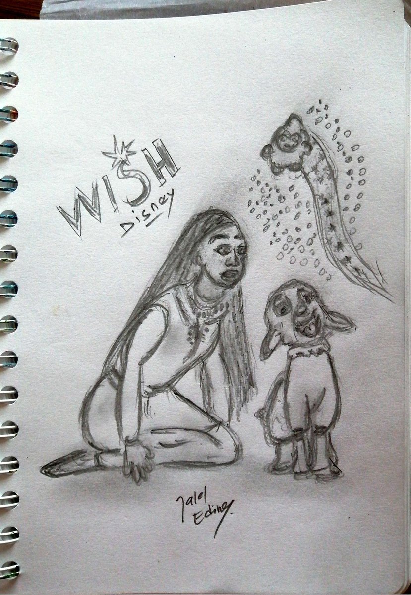 'Wish Disney's animation' pencil drawing on scketchbook by jaleledineart.
Wish is a nice Disney animation to incorporate the spirit of fighting for what one believes and fighting for those who aren't able to do so for themselves.
#art #dailyart #artwork #jaleledineart
