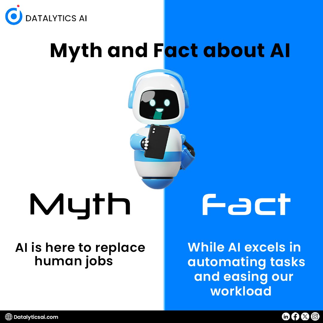 DatalyticsAi's tweet image. Clear up myths about AI with us!
#AISolutions #AI #datalyticsai #softwaredevelopment #myths #mythsvsfacts #AIMyths