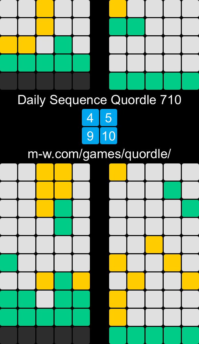 Daily Sequence Quordle 710
4️⃣5️⃣
9️⃣🔟
m-w.com/games/quordle/