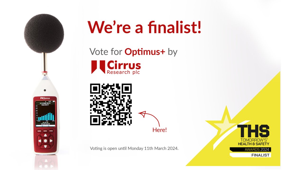 We're a finalist! 😁

The Optimus+ Sound Level Meter has been selected as a finalist for the Tomorrow's Health &amp; Safety Awards 2024.

Vote for us today: hubs.la/Q02f4Mpg0

#TomorrowsHealthAndSafety #THSAwards #Awards #Vote #Finalist