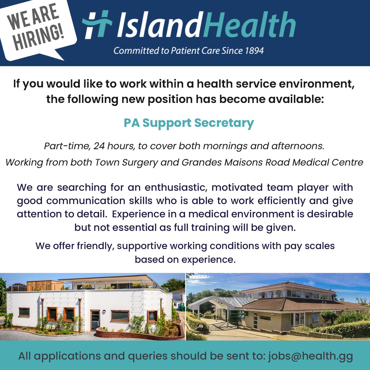 Would you like to start your New Year with a new job?  We have a new position available to join our fantastic IslandHealth team.  Please email jobs@health.gg to apply.