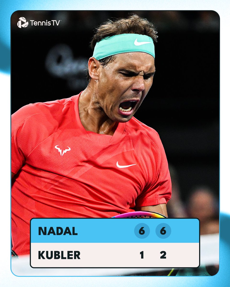 TennisTV's tweet photo. Like he never left 🔥

@RafaelNadal with a devastating display to defeat Kubler and reach the last 8 in Brisbane!

#BrisbaneTennis https://t.co/ROyWfLQr8g