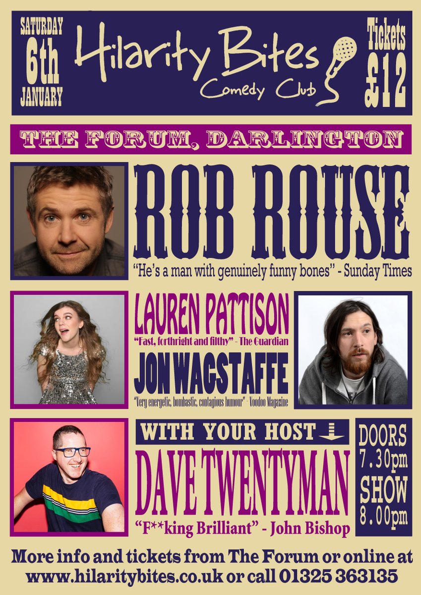 🎤 This Saturday (6th January), @HilarityBites returns to @theforum_music 🌟 The line-up on the night includes Rob Rouse, Lauren Pattinson, Jon Wagstaffe and Dave Twentyman 🎟️ Tickets for this show are £12 each ℹ️ hilaritybites.co.uk
