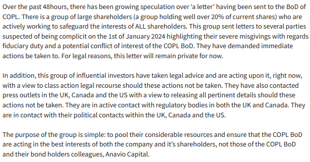 mrcod72's tweet photo. Canadian Overseas Petroleum Limited
#COPL $COPL $XOP #XOP CSE: XOP LSE: COPL XOP:CN
@COPLinvestor @TheFCA
Bondholder Anavio Capital

Post taken from LSE:

https://t.co/VMUJMCzBzh https://t.co/EM75rnB6os