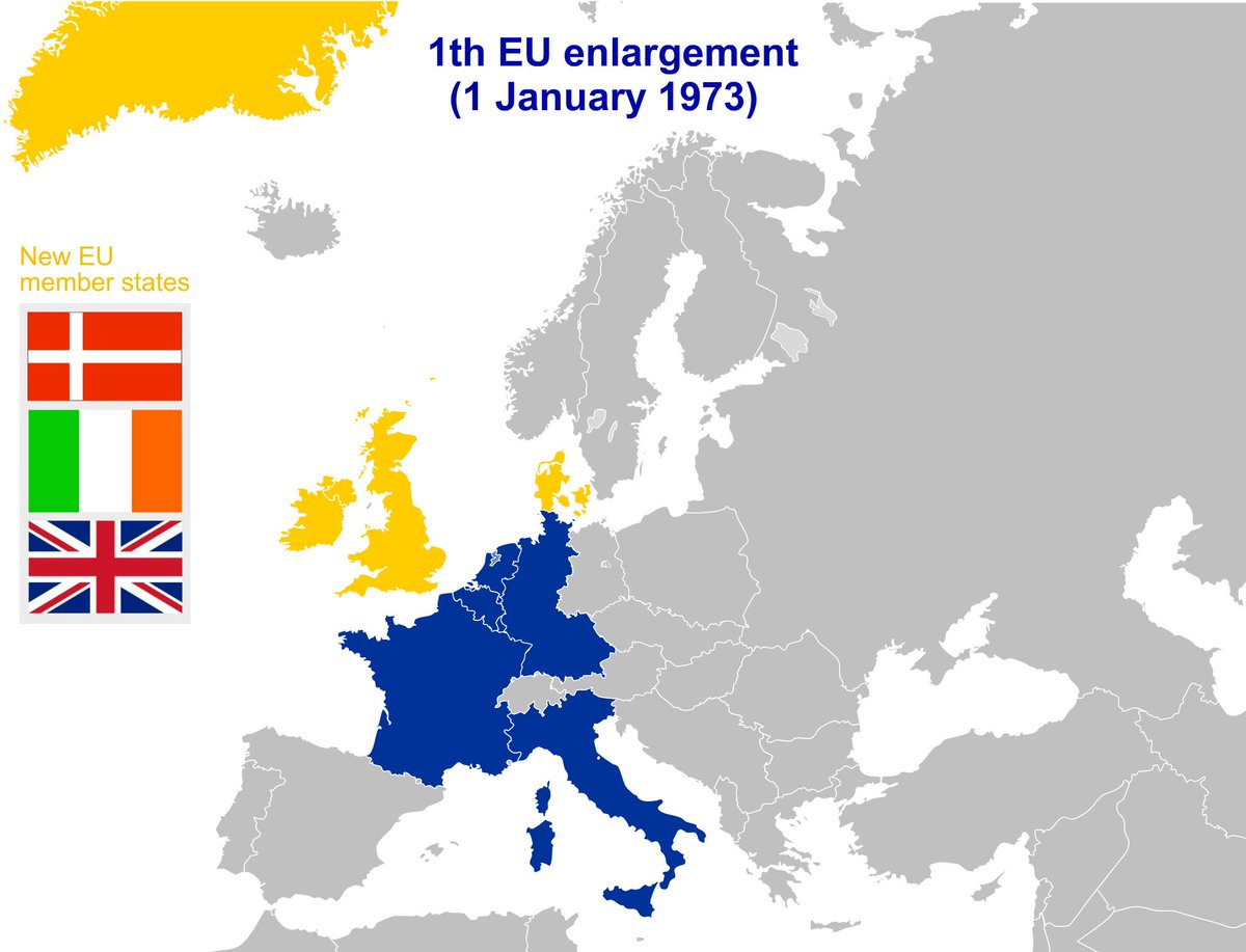 🇪🇺 #EUHistory: 51 years ago, the first-ever EU enlargement marked a historic moment!

On Jan 1, 1973, Denmark, Ireland, and the UK joined the EEC, expanding from six to nine Member States.

A milestone achieved  under the Belgian presidency. 🎉 #EuropeanUnion #BelgiumPresidency