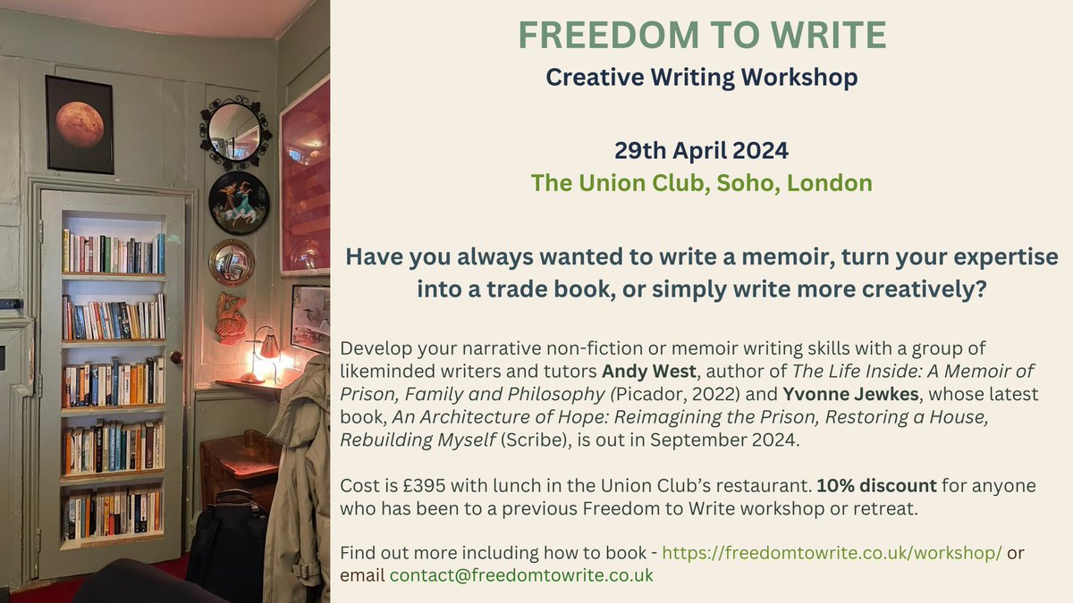 I’ll be returning to <a href="/TheUnionClub/">The Union Club</a> in April, teaching on a creative writing day workshop. I’m looking forward to developing the the writing community we’re building there. If you’re looking to find your story or hone your craft then DM me for more information. x