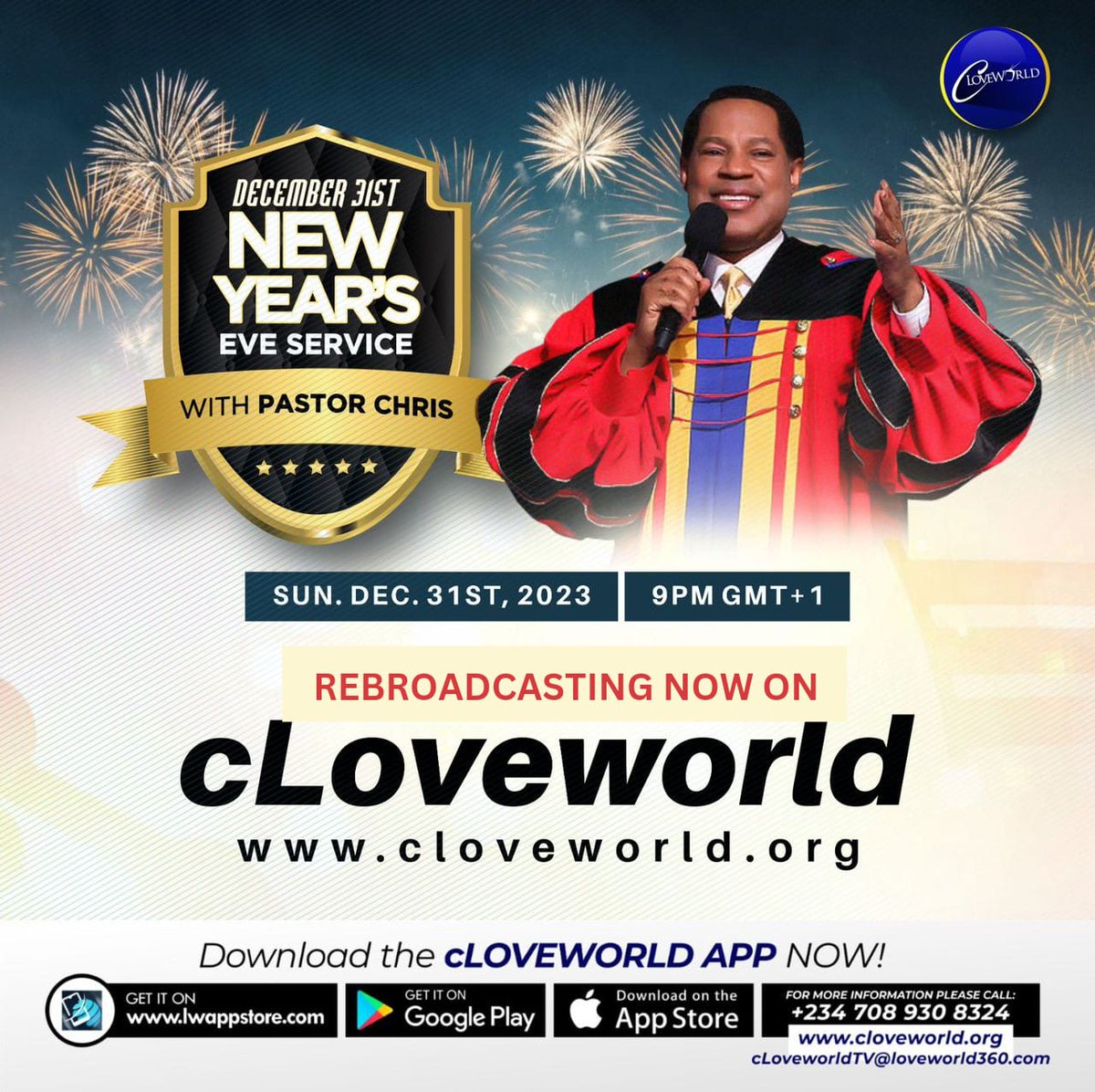 JerryXhandle's tweet photo. REBROADCASTING NOW ON
Did you miss the New Year Eve Service with Pastor Chris?
Hurry and connect!
To participate 👇🏼
https://t.co/OM2BcO0hBZ
Download the app👇🏼
https://t.co/R5dtqseh9M
Tv beyond limits...
#cLoveworld
#LTMnetworks https://t.co/JibYWSVhwh