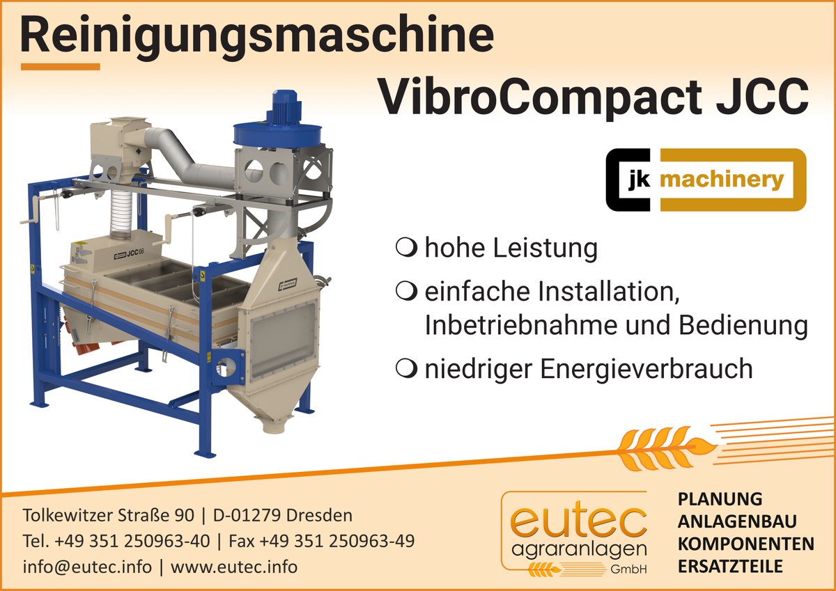 Siebreinigungsmaschine VibroCompact® JCC der @jk_machinery in 3 Größen für 1,5 t/h bis 15 t/h (bei Vorrreinigung von Weizen) lieferbar. Robuste Konstruktion, hohe Leistungen, kompakte Maschinenmaße, hohen Trennschärfe! #eutecgroup #graincleaning #grainprocessing #seedprocessing