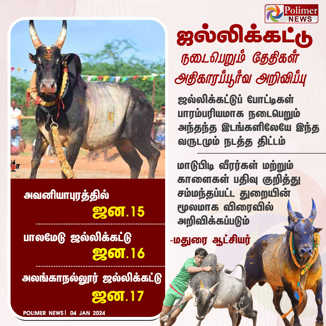 #JUSTIN || ஜல்லிக்கட்டு நடைபெறும் தேதிகள் அதிகாரப்பூர்வ அறிவிப்பு #Jallikattu | #MaduraiHighCourt | #Bull | #Owner | #Palamedu | #Alanganallur | #Avaniyapuram #Collector #DateAnnouncement | #PolimerNews