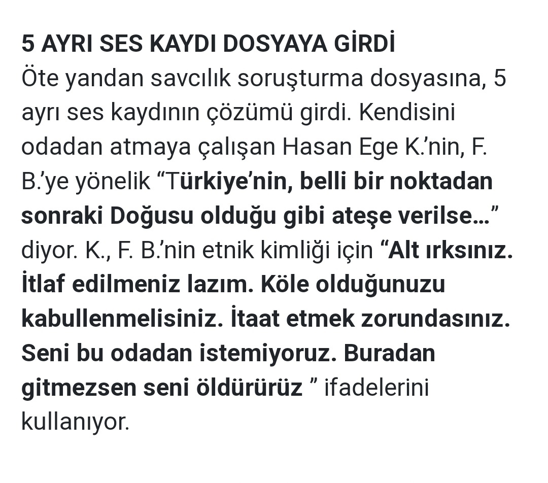 Alevi ve Kürt olduğu anlaşılan bir öğrencinin yüzüne sıcak ütü tutmak istemişler. Yüzünü ve sırtını bıçakla kesmişler