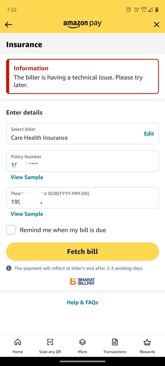 <a href="/careinsuranceIN/">Care Insurance</a> getting this error while paying premium through amazon pay