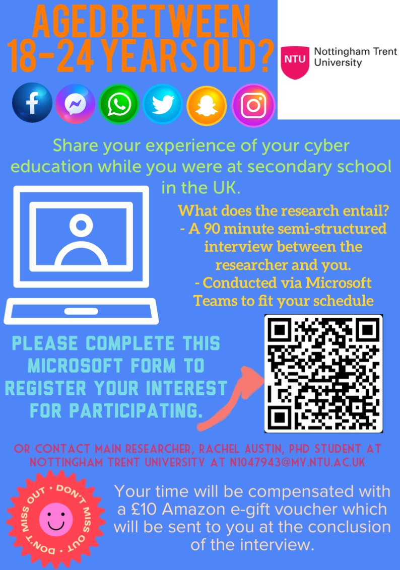 Just received ethical approval so I am actively seeking participants for Study 2 of my PhD. If you are, 18-24 years old or know someone who is than please share the poster below. Scan the QR code to register interest 🙏