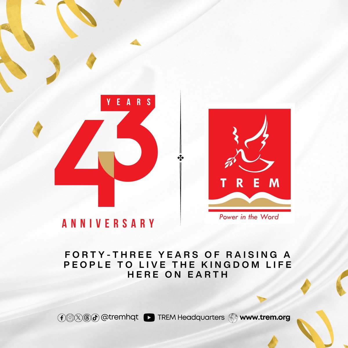 tremhqt's tweet photo. 43 Years of Grace!

43 Years of the demonstration of God’s love!

43 Years of experiencing the Power in the Word of God!

43 Years of making a Formidable Impact in the world for the Kingdom!

43 Years of raising a people to live the Kingdom Life here on Earth!

Indeed, it has been 43 Years of GOD! 🙌🏼

Hallelujah! 🥳🎉