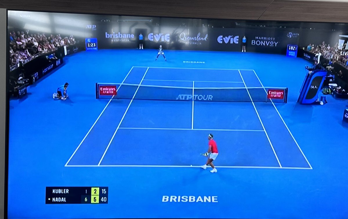verocervero's tweet photo. #BrisbaneTennis @RafaelNadal 
Is anyone feeling so great to see Rafa playing again? Always so competitive!!  
Just spectacular!! https://t.co/zgMhB3wLo9