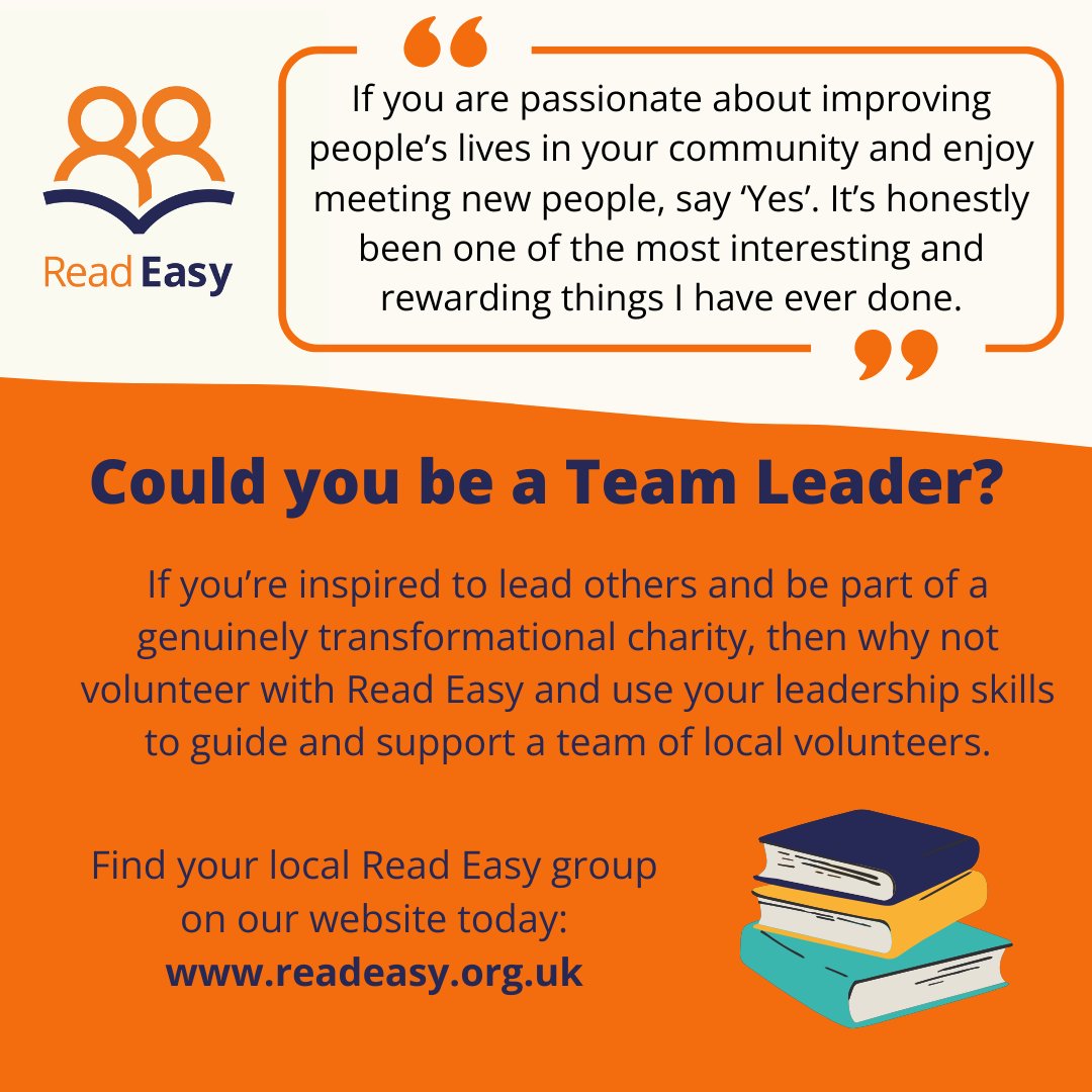 ReadEasyUK's tweet photo. Could you inspire and motivate others, network within your community, and be a passionate spokesperson for your local group? 
You can find out more about becoming a Team Leader on our website! https://t.co/lX3TzcWEa4 https://t.co/XYFgaxNA7r