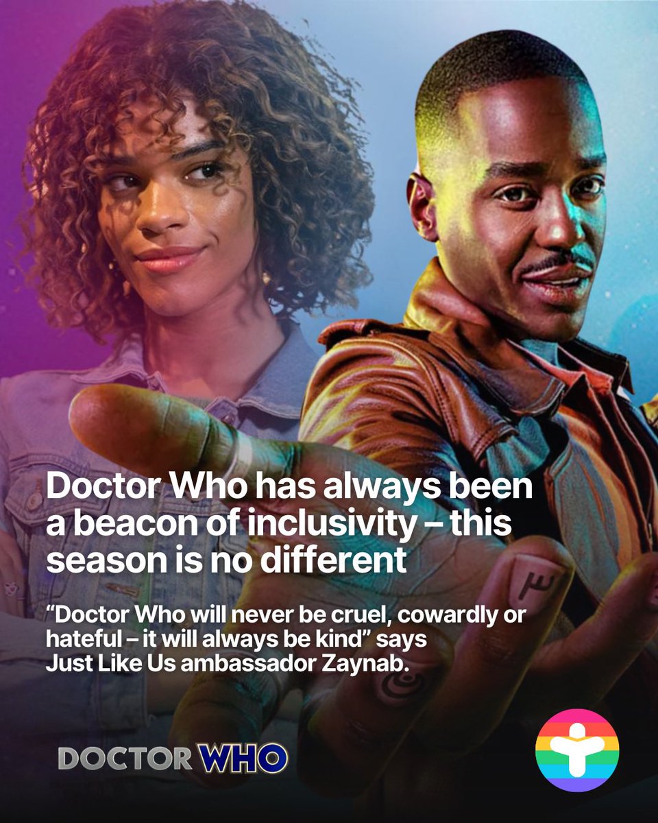 JustLikeUsUK's tweet photo. “In the face of rampant transphobia, having Finney’s trans character Rose be loved and respected by her family and help save the world to boot is a powerful thing.”🏳️‍⚧️🪐

Our ambassador Zaynab reflects on the new era of #DoctorWho: https://t.co/eOq43ibgn2✨ https://t.co/4MTNVj7JuY
