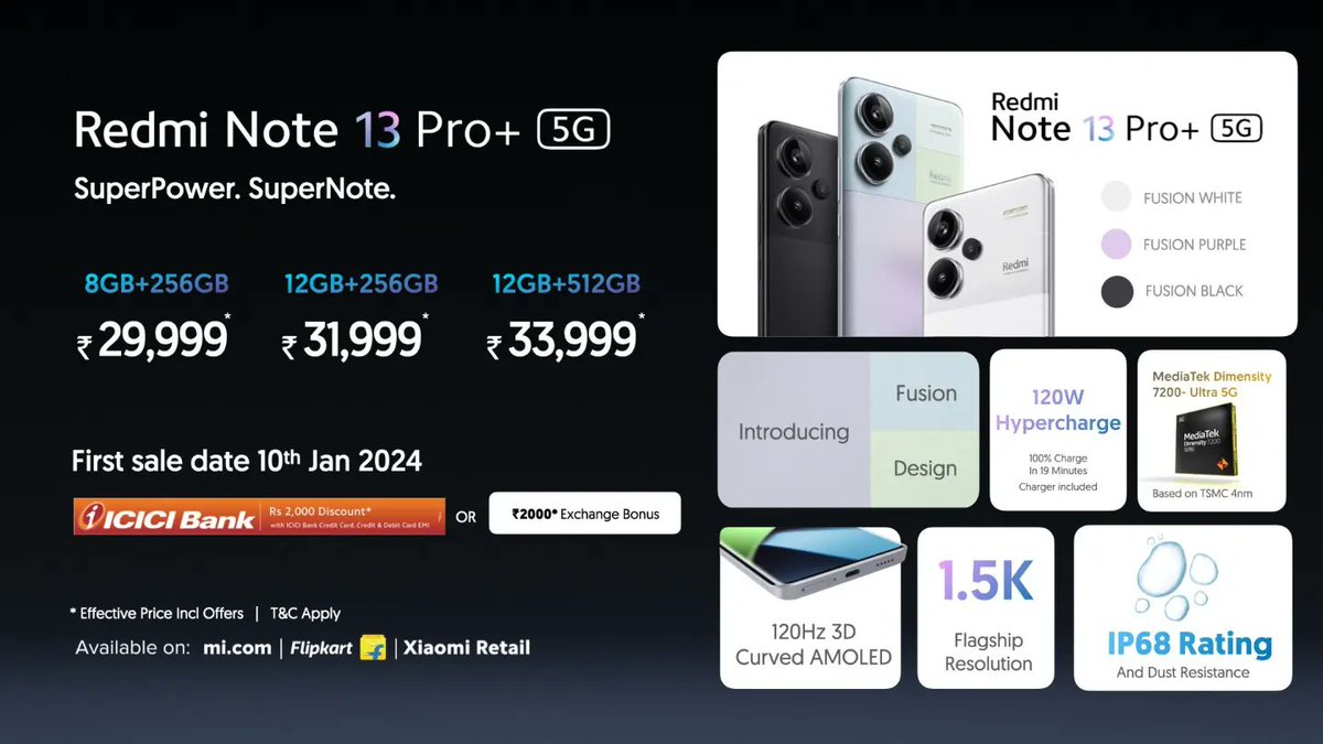 smartphoneyt's tweet photo. #RedmiNote13Series launched in India
#RedmiNote13 starts at Rs.16999
#RedmiNote13Pro starts at Rs.23,999
#RedmiNote13ProPlus starts at Rs.29,999

#TechNews  #TechTrends #redminoteseries #tamiltech https://t.co/gYeZVP9Y0m