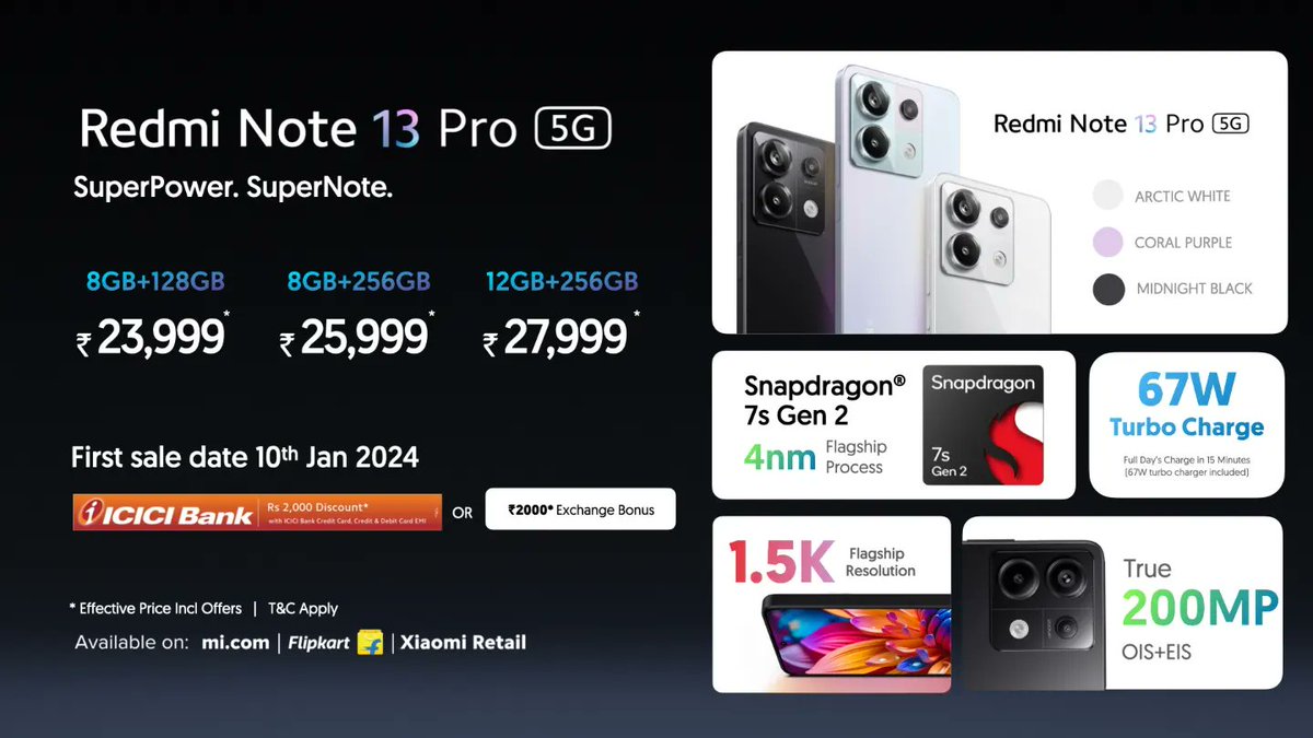 smartphoneyt's tweet photo. #RedmiNote13Series launched in India
#RedmiNote13 starts at Rs.16999
#RedmiNote13Pro starts at Rs.23,999
#RedmiNote13ProPlus starts at Rs.29,999

#TechNews  #TechTrends #redminoteseries #tamiltech https://t.co/gYeZVP9Y0m