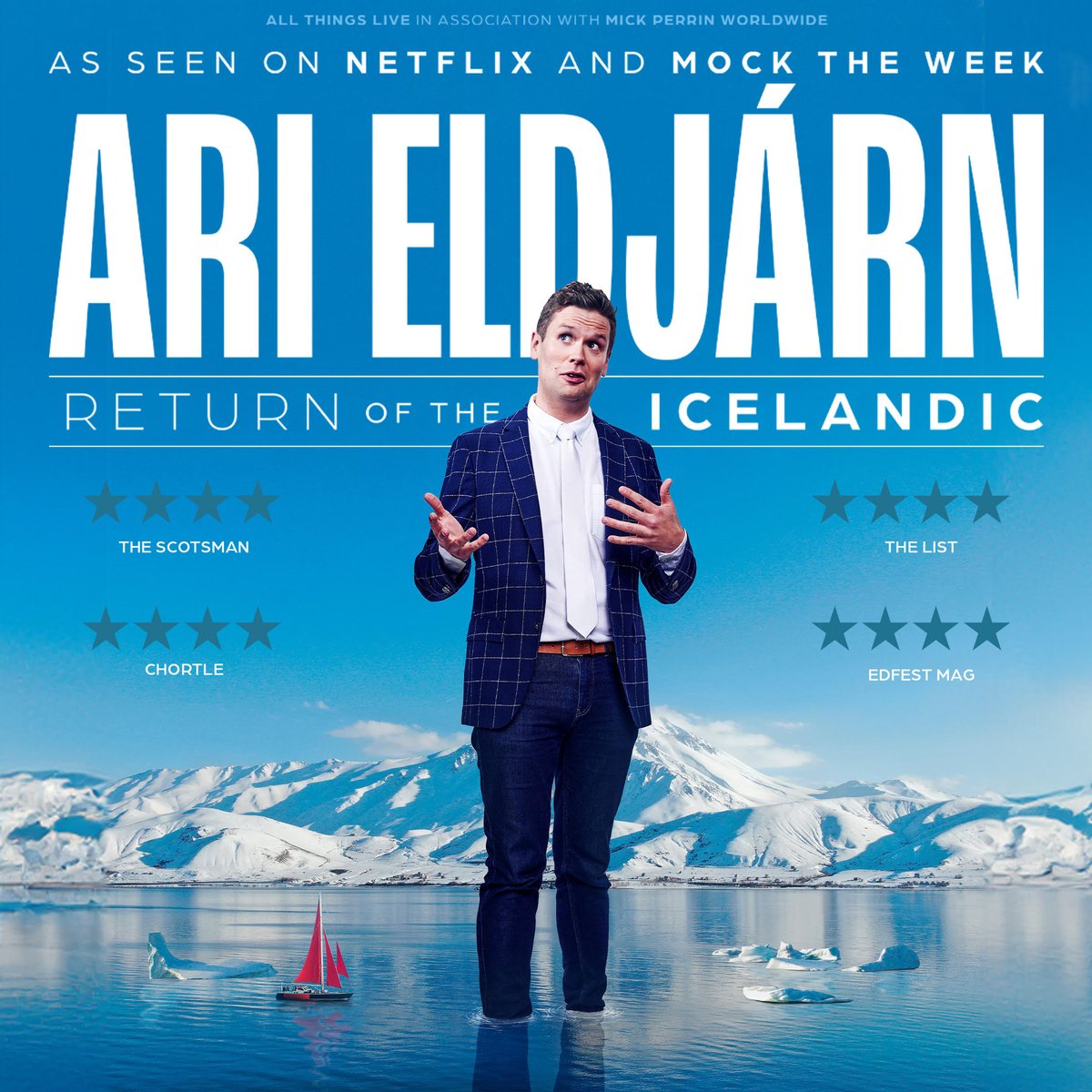 📢 Excited to announce I am back on tour March 2024 with my brand new show 'Return of the Icelandic' 🇮🇸 I’ll be heading to Oslo, Bergen, Helsinki, Copenhagen, Aarhus &amp; Stockholm. Tickets on sale 10am CET 5th Jan (Helsinki - 10am CET 8th Jan)!

Tickets at linktr.ee/AriEldjarn