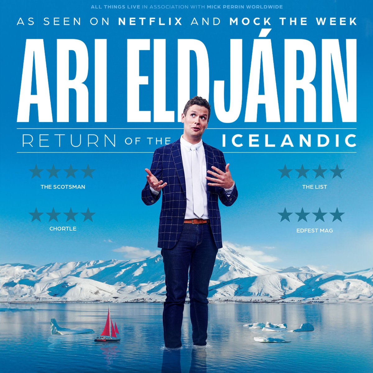 📢 Excited to announce I am back on tour March 2024 with my brand new show 'Return of the Icelandic' 🇮🇸 I’ll be heading to Oslo, Bergen, Helsinki, Copenhagen, Aarhus & Stockholm. Tickets on sale 10am CET 5th Jan (Helsinki - 10am CET 8th Jan)! Tickets at linktr.ee/AriEldjarn