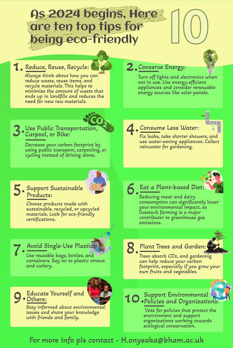DrOnyeaka's tweet photo. 🌿✨ As we embrace a new year, it's time to renew our commitment to the planet! 🌎 Here are 10 simple yet powerful ways to live more sustainably and protect our environment. From reducing waste to supporting green policies, every action counts. https://t.co/xlfR6P8QZ5