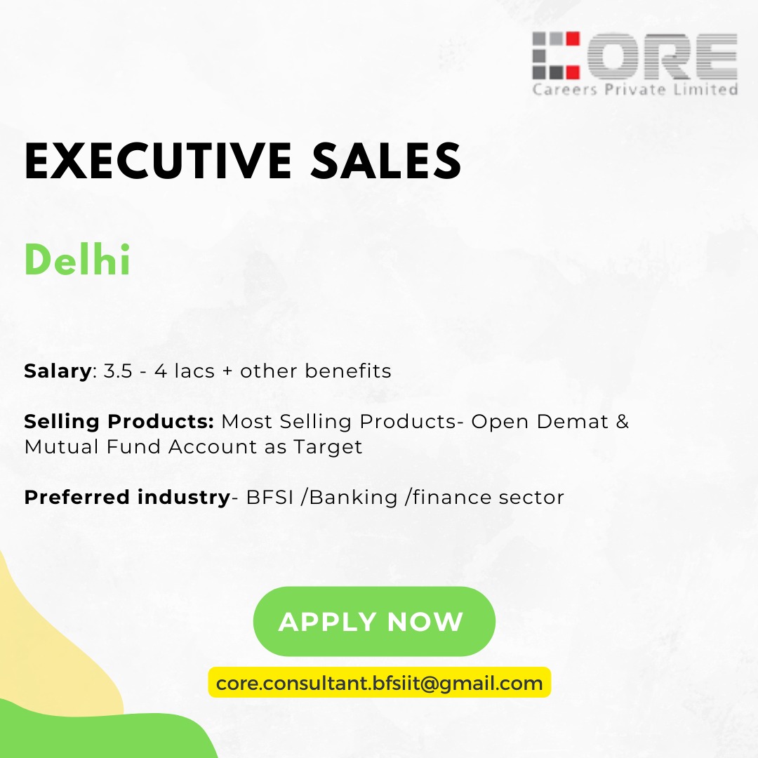 We are looking for EXECUTIVE SALES individuals from BFSI/BANKING/FINANCE industry.

Position valid for limited time.

APPLY NOW!

#salesjob #fieldsales #fieldsalesexecutives #corecareers #delhijobs #jobhiring #hiring