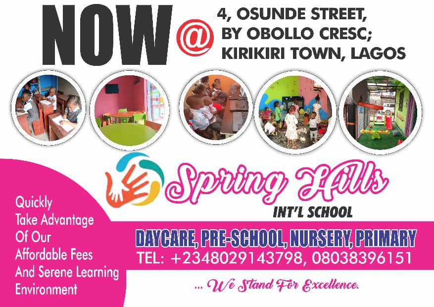 ReportersGC's tweet image. ENROLL YOUR CHILDREN AT SPRINGHILLS INTERNATIONAL SCHOOL TODAY

Seasons greetings to everyone. Welcome to SPRINGHILLS INTERNATIONAL SCHOOL.

ADMISSION is in progress!

For more enquires kindle call or Whatsapp +2348029143798, +2348038396151

We stand for excellence!