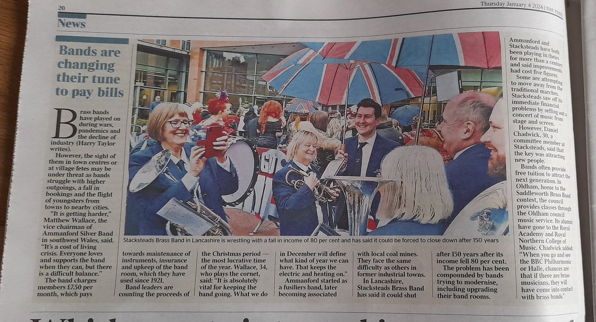 Interesting article about the future of Brass Bands in today's @thetimes featuring @StacksteadsBand You can support their fundraiser here: gofundme.com/f/stacksteadsb… #Rossendale #music #Brass