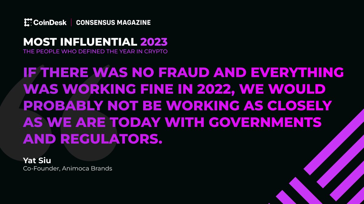CoinDesk's tweet photo. .@ysiu's work in Web3 gaming and partnerships at @animocabrands is a testament to his influence in the metaverse.

That's why the forward-thinking leader is part of CoinDesk's #MostInfluential2023: https://t.co/314yMa2T2f https://t.co/L3dURFduyR