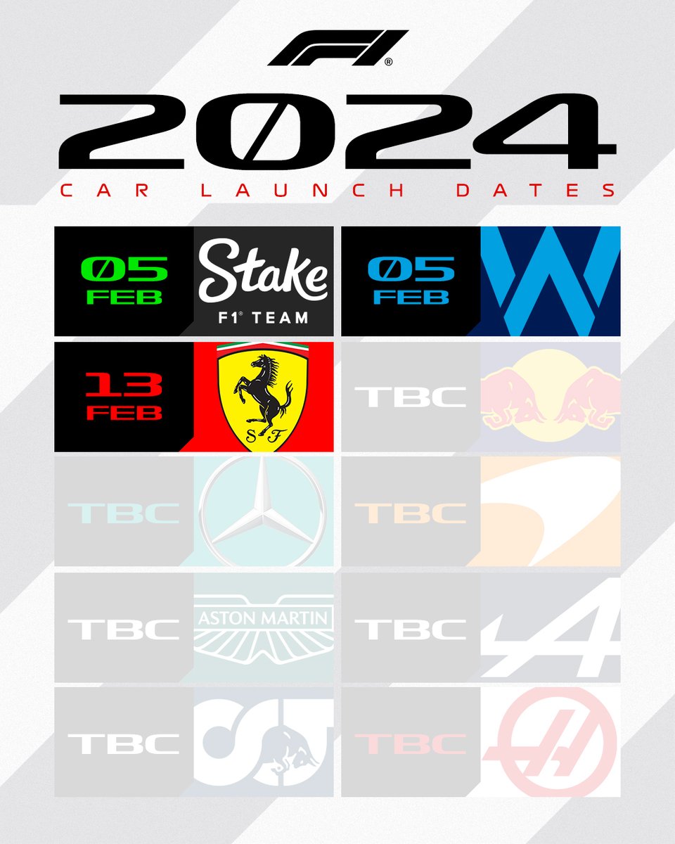 Our 2024 car launch dates thus far....👀 Make sure to add these to your calendar! ✍️📆 #F1