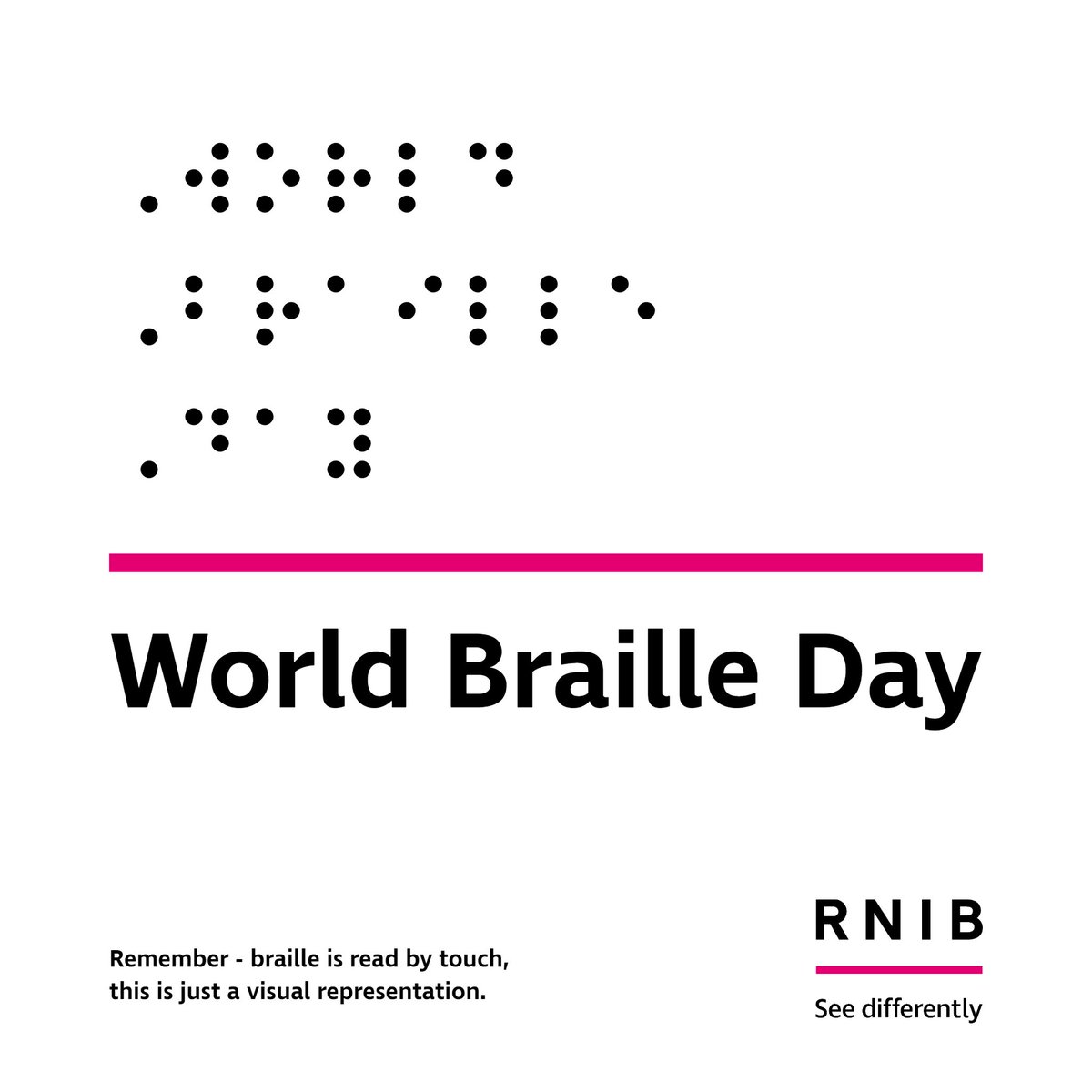 RNIB's tweet image. Today is #WorldBrailleDay! And to celebrate, we’re bringing back our popular Braille Name Generator!

How does it work? Reply with your first name by 2pm and we’ll reply with a graphic with your name in Braille for you to share.