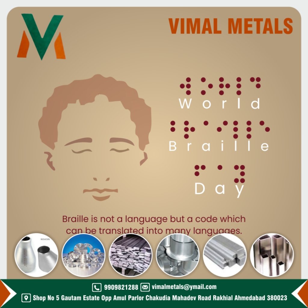 RahulBokadia's tweet photo. World Braille Day celebrates the impact of Louis Braille's innovation, empowering the visually impaired through accessible reading and writing.
#ss304
#ss316
#stainlesssteelsheet
#stainlesssteelplate
#stainlesssteelpipe
#stainlesssteelpatta
#ahmedabadcity
#WorldBrailleDay https://t.co/uiGtSiEPLm