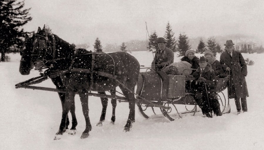 Franz Kafka (far right) in snow, January 1922.
