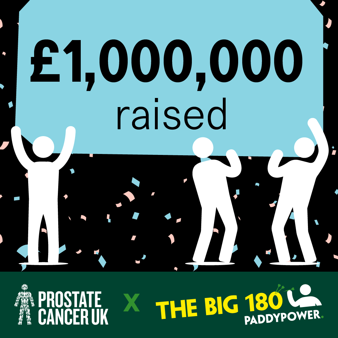 ProstateUK's tweet photo. We're very proud to announce that a grand total of 914 180s were hit at the World Darts Championship and @PaddyPower will be rounding up the donation to £1 MILLION 🎯🎉

Which will now help fund lifesaving research and save men's lives.

#LoveTheDarts l #WCDarts https://t.co/sy4SRTE6Yg