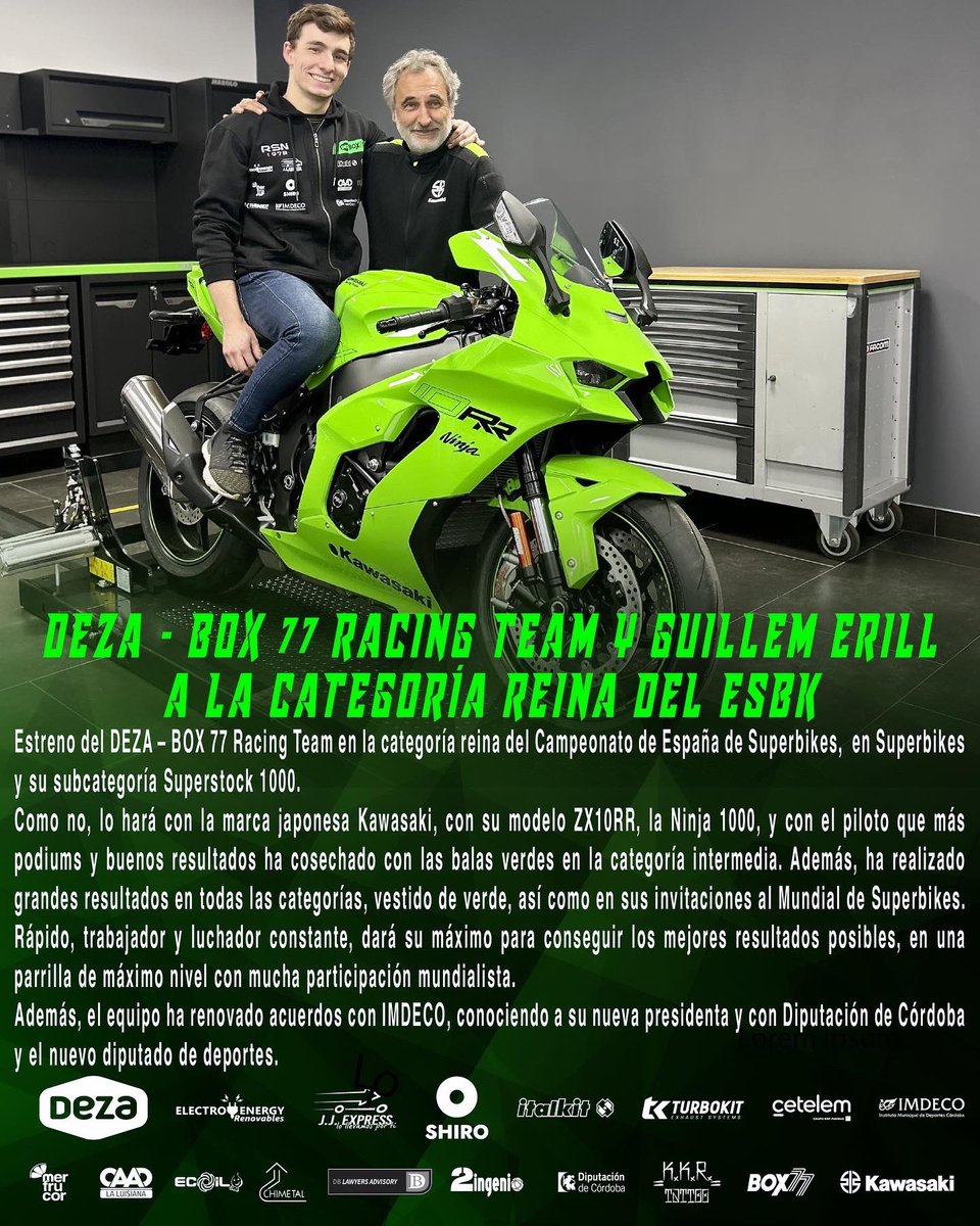 💥 EL DEZA - BOX 77 RACING TEAM ENTRA EN LA CATEGORÍA REINA DEL ESBK
CON @guillemerill52 Y LA <a href="/Kawasaki_Espana/">Kawasaki España</a> ZX10RR💥

💥 DEZA - BOX 77 RACING TEAM GET INTO THE ESBK PREMIER CLASS WITH GUILLEM ERILL &amp; THE KAWASAKI ZX10RR 💥
