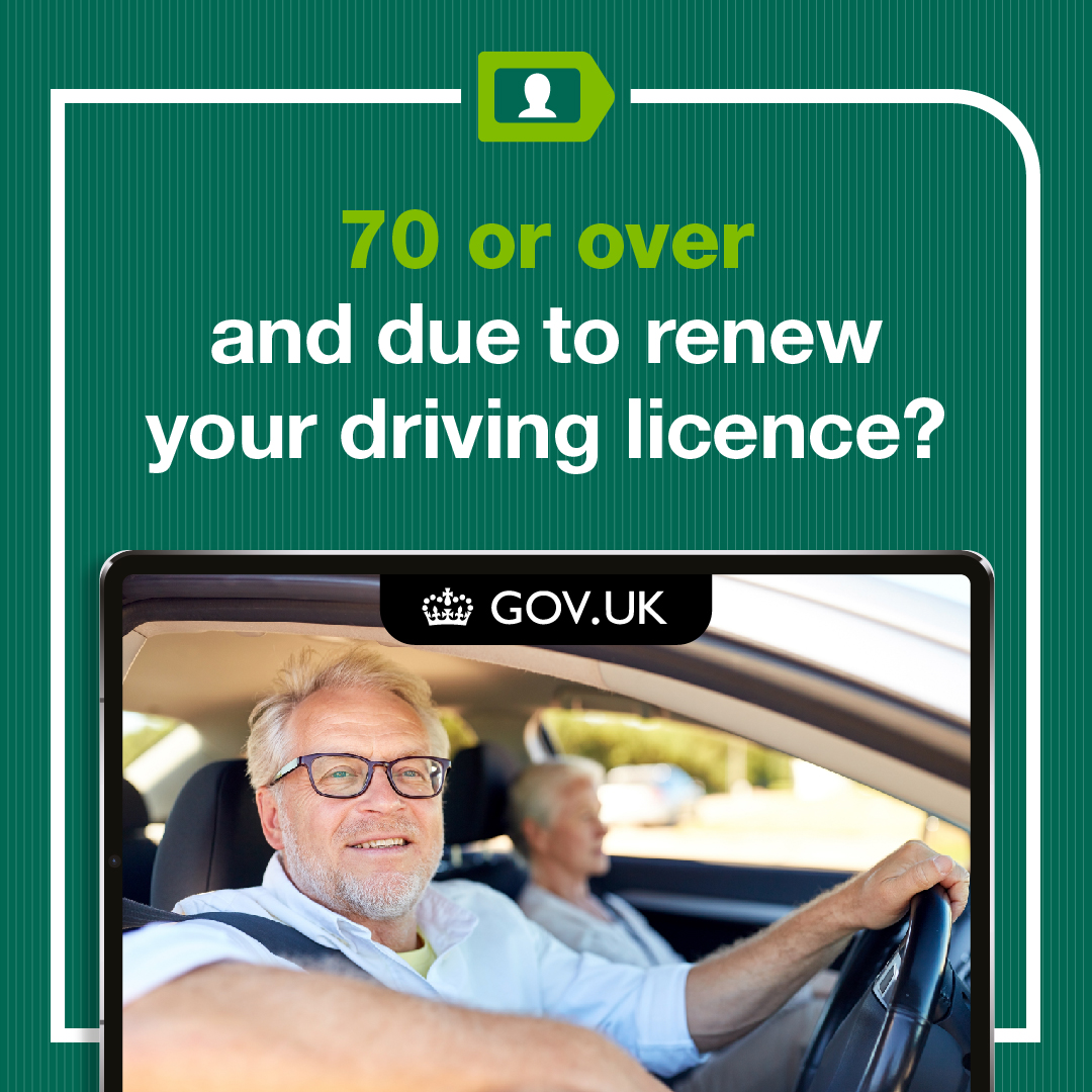 Did you know, after you turn 70 you need to renew your driving licence every 3 years? Try doing it online! Use GOV.UK and you will never be charged a fee. For more information, go to gov.uk/duetorenew #DVLAOnline