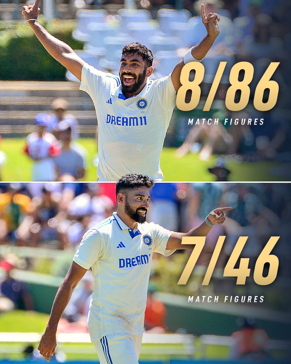 Dynamic duo Bumrah and Siraj showcased their brilliance in Cape Town! 🏏💥 #SAvIND #CricketExcellence