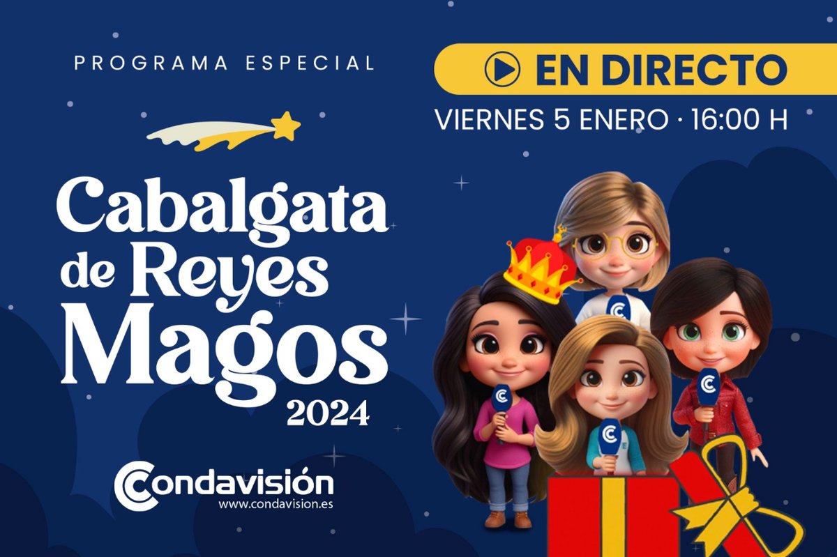 Condavision's tweet photo. 👑 🐪 Nuestro equipo acompañará a 𝐌𝐞𝐥𝐜𝐡𝐨𝐫, 𝐆𝐚𝐬𝐩𝐚𝐫 𝐲 𝐁𝐚𝐥𝐭𝐚𝐬𝐚𝐫 para llevar a cada rincón del Condado la ilusión 🌟 que nos hace volver a ser niños. Mañana día 5 de enero, a las 16:00, ¡te esperamos repletitos de alegría y muchos caramelos 😉! https://t.co/STlKZ0KMTn