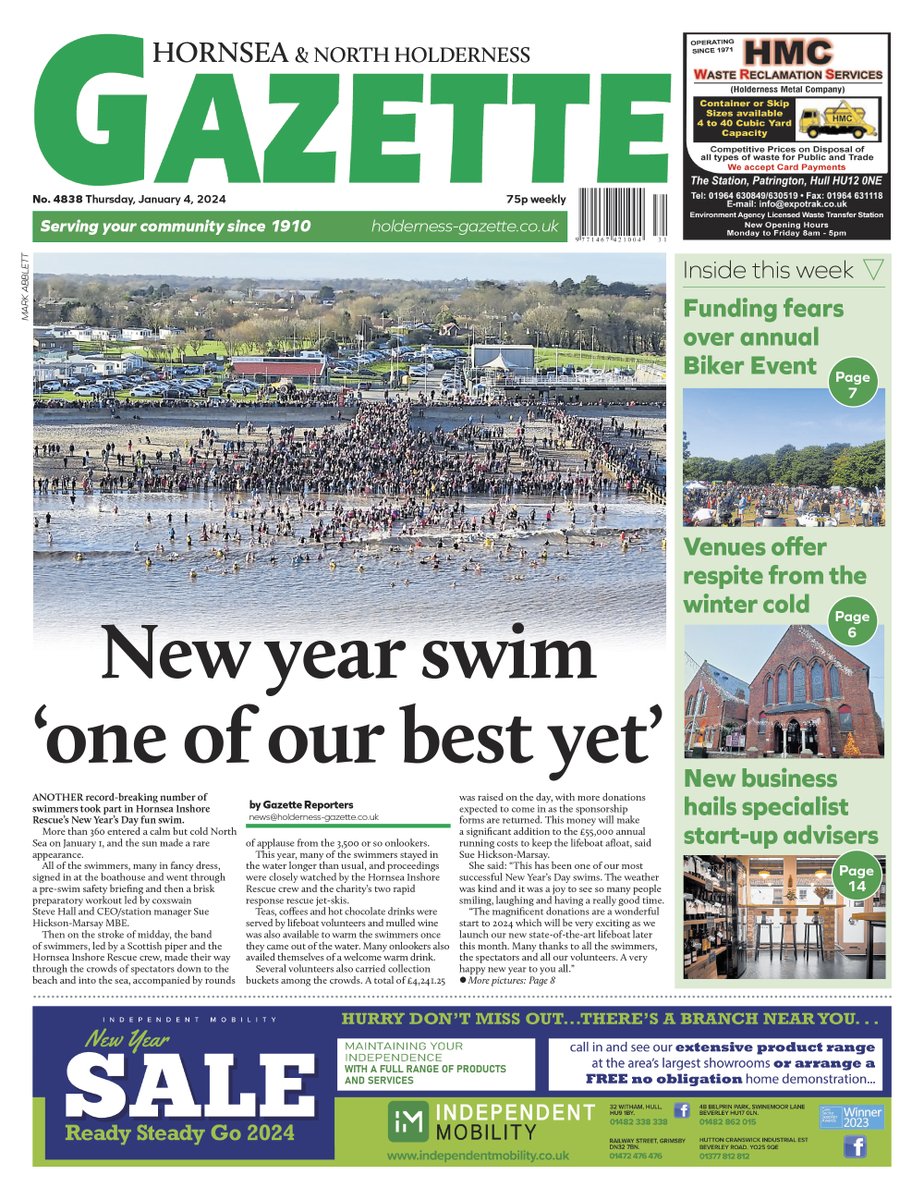 Happy new year! We're back with the first edition of 2024 - and this week we feature @hornsea_rescue @East_Riding @hornseabiker @InvestEastYorks @leatherrepairuk @SkirlaughPC @PoetDeanwilson6 @FilmerCraig 📸 plus some great pics of Hornsea and Withernsea's festive swims. 1/2