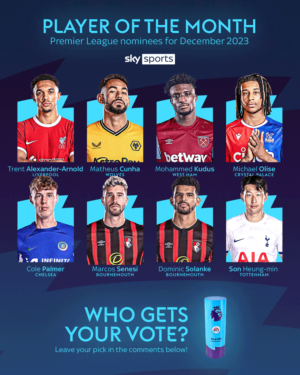 SkySportsPL's tweet photo. BREAKING: The nominees for the Premier League Player of the Month in December are in! 👀🗳️ https://t.co/zFfTmqWlgx