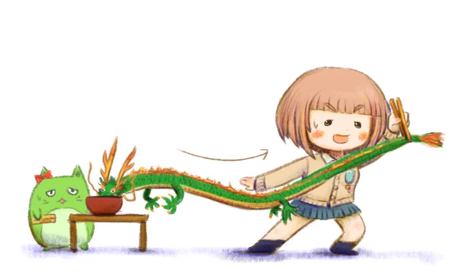 ぴにゃこら太のお雑煮をつまみぐいしようとしたら餅じゃなくて龍だった時の喜多見柚 