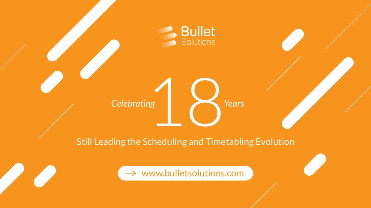 bulletsolutions's tweet image. Today marks a remarkable milestone for @bulletsolutions as we celebrate 18 years of reshaping scheduling and timetabling in higher education worldwide. 
Huge thanks to our amazing team, customers, and loyal partners for making this journey possible.
#schedulingevolution