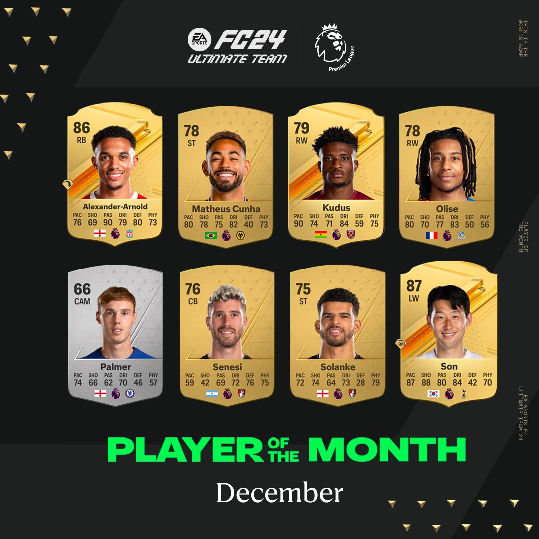 EASPORTSFC's tweet photo. The nominees are in for December's @premierleague Player of the Month.

Back your winner now: https://t.co/xz2IGc9jvn

#FC24 https://t.co/rACsQVm7Ri