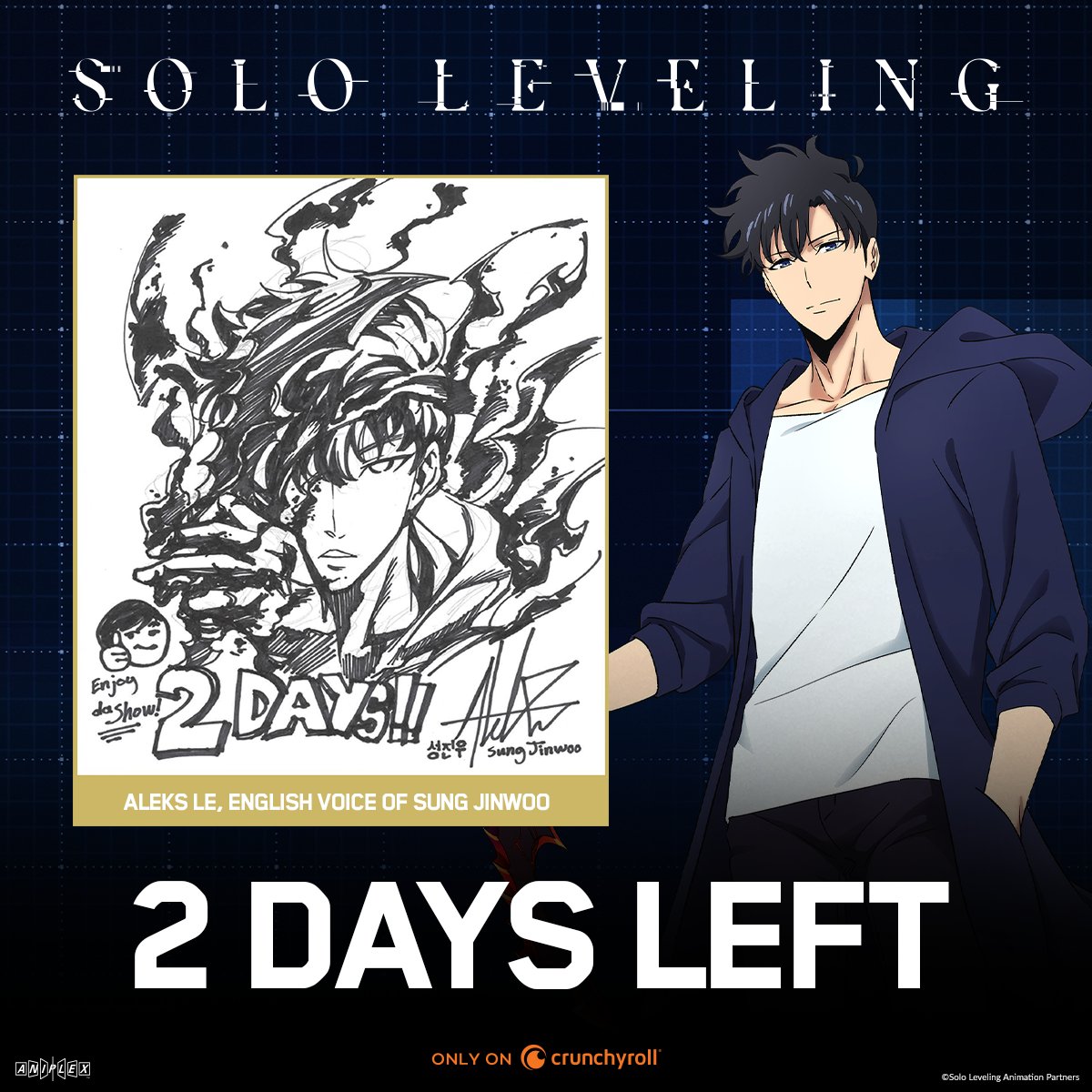 Solo Leveling on X: 2 days until Solo Leveling premieres! Today's special  messages are from @TaitoB_1218, Min Sueng-woo and @AleksLeVO, the Japanese,  Korean and English voices of Sung Jinwoo! #SoloLeveling   /