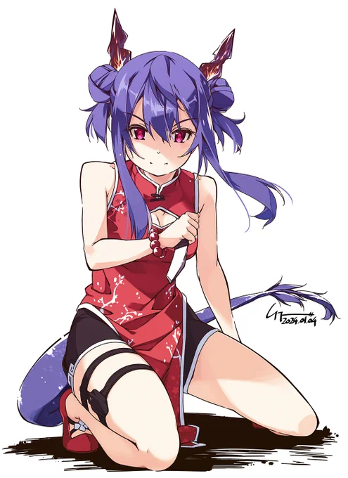 辰ということで歳紅霞であけおめですのよ(=゜ω゜)#アークナイツ 